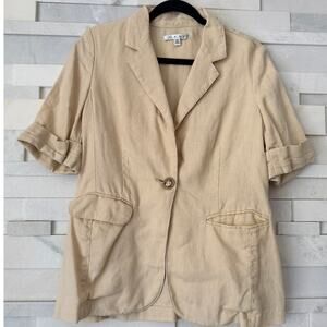 CAbi 902 100% Linen So Good Pleated Back Short Sleev Safari Jacket Blazer M